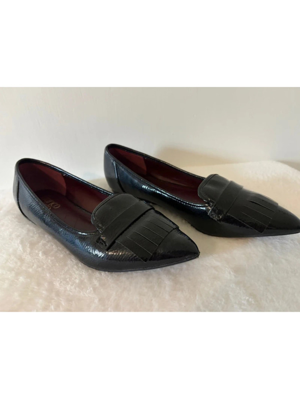 Franco Sarto Rina Black Patent Kiltie Pointed Toe Loafers Size 7.5 NWOT